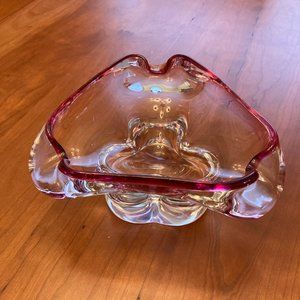Vintage  Art Glass Bowl Dish Ashtray Pedestal Murano Style Decor Pink